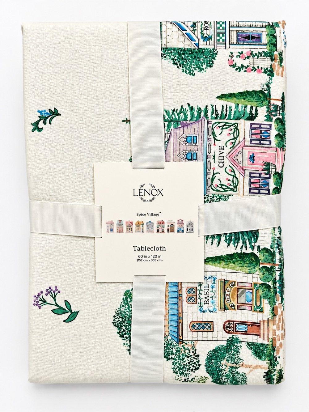 NWT Lenox 'Spice Village' Printed Tablecloth - White, Green, Pink